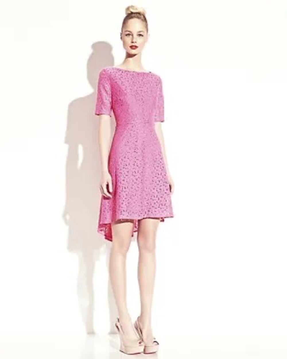 New Betsey Johnson Pink Lace Dress with Hi Low Hem and Cutout Back 4